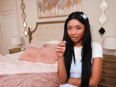 Hot brown teen gets her chocolate muff filled with cream