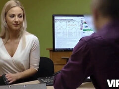 Nathaly Cherie, the blonde teen with natural tits, gets interviewed and fucked by her agent