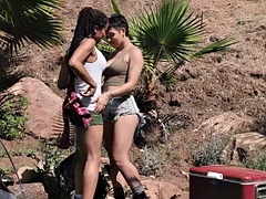 Chica, Tetas grandes, Negro, Ébano, Lesbiana, Al aire libre