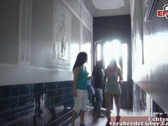 Amatéři, Brunetka, Pár, Poprvé, Legrační, Německé, Venku, Polykání