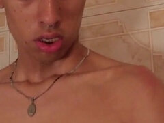 Hot Twink Jacobo Torres Jerking His Big Uncut Cock in the Shower Shooting His Cum All Over the Glass Door