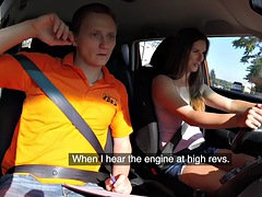 Amateur, Nana, Brunette brune, Voiture, Léchez, De plein air, Public