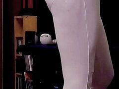 White Leggings Sloppy Dildo Deepthroat with a Lot of Saliva