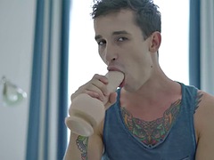 Consolador, Erótico, Masturbación, Flaco, Sexo soft, Solo, Tatuaje, Juguetes