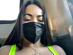 Hot latina showing off on the bus