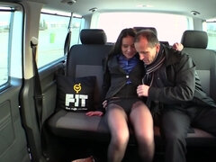 Horny driver George Uhl is making out Wendy Moon in a fake taxi