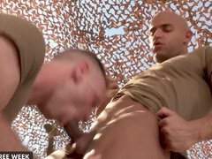 Soldiers are having sex in the desert in this one