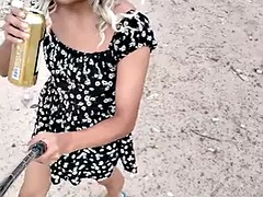 Sexy ladyboy walks wearing miniskirt and sandals very hot