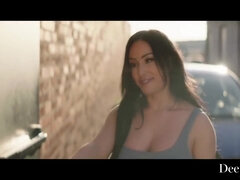 미인, 큰 엉덩이, 큰 가슴, 귀여운, 깊은목구멍, 음경, Hd, 다른 인종간의