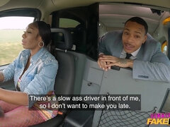 Busty ebony driver with a massive ass gives her passenger a wild ride