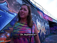 Elisa Tiger pounded hard in doggystyle in public with real big tits and small tits bouncing