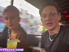 Amateur lesbian with weird finger tattoos and pink hair girlfriend at home