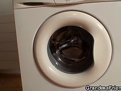 She takes two cocks into her old pussy and throat