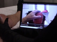 Gift to My Biggest Fan: Handjob in Gloves, While Is Watching One of My Vids, with Cumshot