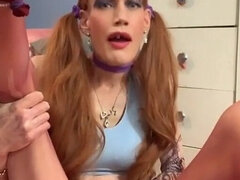 Redhead in Pigtails, Caressing and Playing