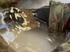 First Piss-pee Video! Watch While Army Specialist Gets in a Tub in Uniform and Begins to Wet Himself!