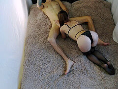 Lustful young college girl, sits on her face, takes a fat hard-on in her mouth