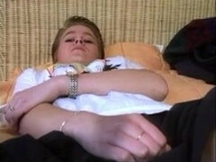 Teen retro girl sucks dildo and strokes hairy cunt in old masturbation porn video