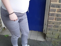 Alice - Very Public Wetting Outside Closed Public Toilets! Pee Accident!