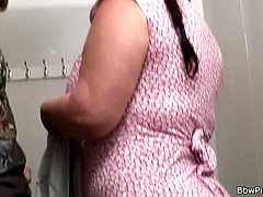 BBW sucks and rides stranger's cock in restroom