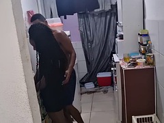 Naughty husband finds his wife in the kitchen and wants to fuck her