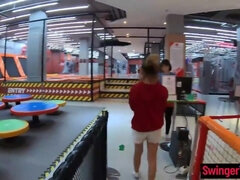 Inexperienced Thai COUGAR having joy on a trampoline before romp with her beau
