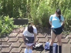 Uniformed Asian Sluts Pee Outdoors