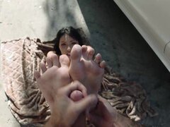 Rina Ellis hops on a wild journey filled with foot worship and pussy pounding