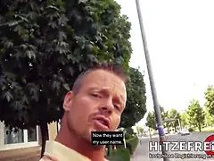Pijpbeurt, Hondjeshouding, Duits, Hd, Natuurlijke tieten, Buiten, Openbaar, Tiener