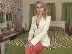 Skinny teen in red pantyhose Chloe solo