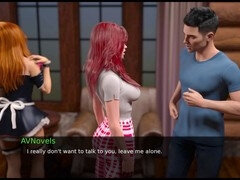 3D redhead with big boobs in an erotic visual novel gameplay