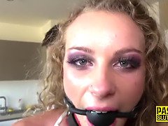 Bound fetish submissive contorted for fuck