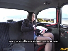 First Time With a Pregnant Woman Nataly Gold fucked in Taxi Cab - reality hardcore with brunette preggo babe