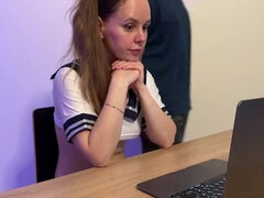 Russian Mommy Gets Cum Filled in Tight Pussy During Zoom Class - Amateur Creampie with Big Dick