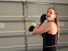 Cassidy's new Gloves - platinum-blonde Fighter kicking Man-Slave