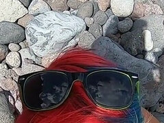 Strand, Kukk suging, Par, Sæd i munnen, Milf, Utendørs, Synsvinkel, Kort hår