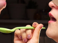 Spoon of cum for loved lips.