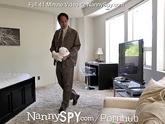 Nanny Amia Miley seduces her dad with her big tits & bubble butt for steamy sex