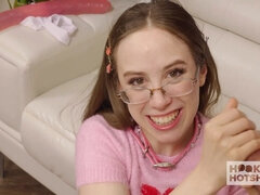 Big boobed nerdy Jackie Hoff lets a Big Cock demolish her ass humid!