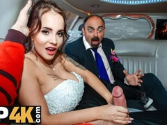 VIP4K. Random passerby scores luxurious bride in the wedding limo