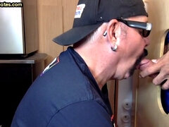 Gloryhole DILF takes cock deep in his greedy mouth