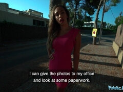 Public Agent Briana Bandares and her big tits out and having sex on a beach - Briana banderas