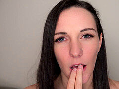 Finger sucking, cum in mouth, small tits