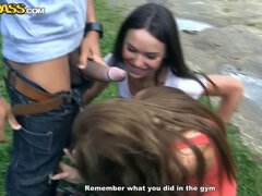 Anal, Rubia, Morena, Universidad, Grupo, Lesbiana, Al aire libre, Juguetes