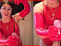 Asiatisch, Sadomasochismus, Weibliche domination, Deutsch, Handschuhe, Handjob, Latex, Sklave