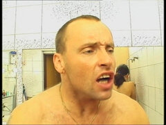 화장실, 오랄섹스, 흑갈색 머리, 커플, 입에 사정, 보지, 빈티지