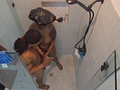 Kont naar mond, Badkamer, Grote lul, Zwart, Pijpbeurt, Stel, Zwart, Roken