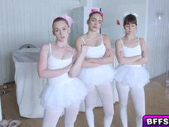 Ballerinas are about to have group sex in the rehearsal room, with their handsome teacher