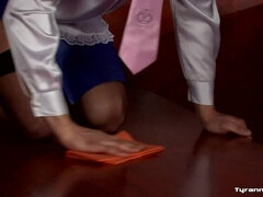 Černé, Blondýna, Oblečené, Kluk v dámském, Dominace, Femdom, Rukavice, Otrok