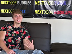 Amateur casted jock solo jerking his cock after interview